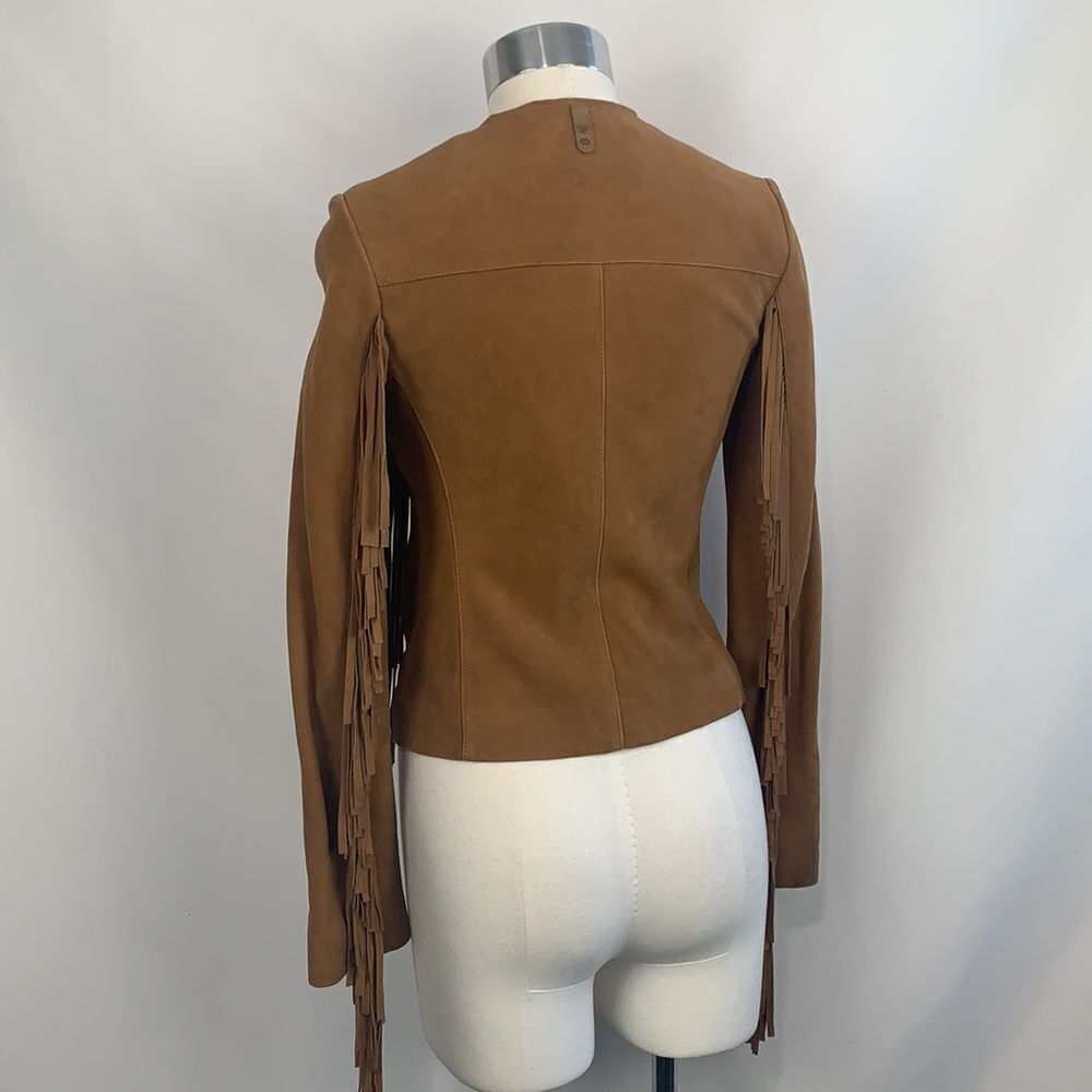 Mackage Tan Brown Suede Fringe Zip Jacket - Picture 6 of 11